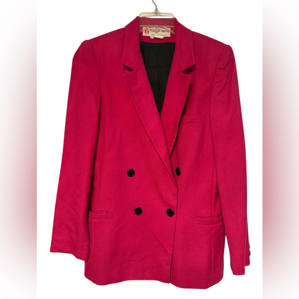 Peabody House Elegant Fuchsia Double-Breasted Long Line Wool  Blazer sz3